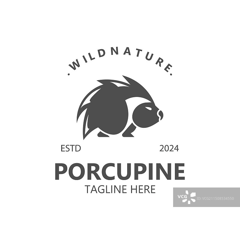 豪猪logo设计动物复古极简主义图片素材