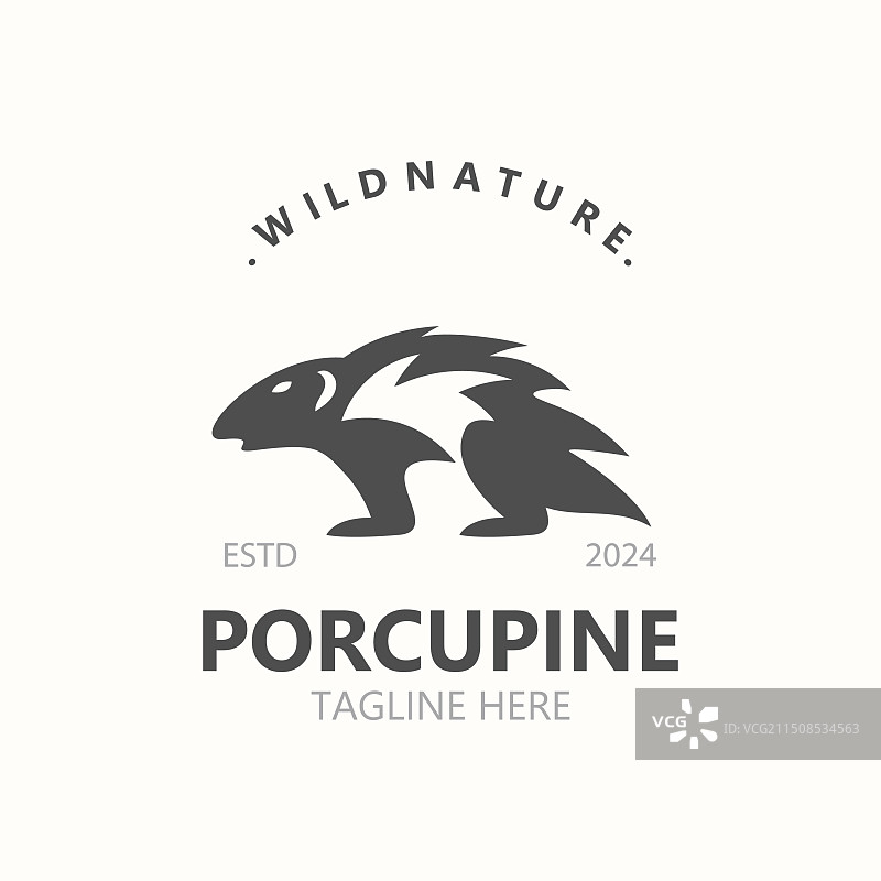 豪猪logo设计动物复古极简主义图片素材