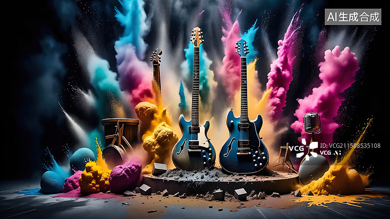 【AI数字艺术】摇滚色彩与音浪的碰撞图片素材