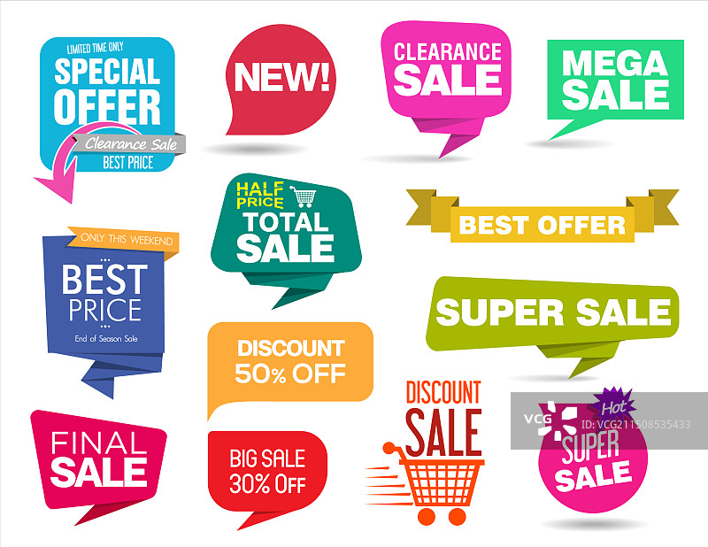 现代彩色促销贴纸合集图片素材