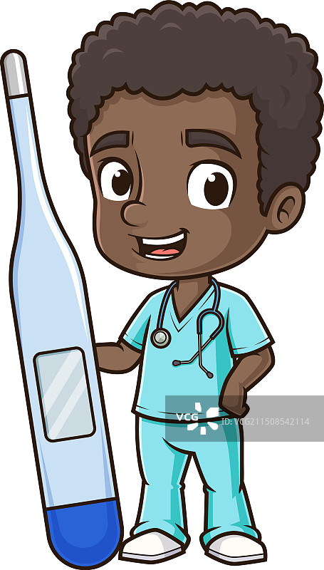 拿着温度计的非洲裔美国男护士图片素材