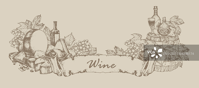葡萄酒主题手绘图图片素材