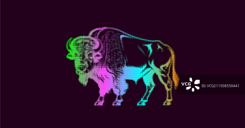 五彩半色调质感的强壮水牛图片素材