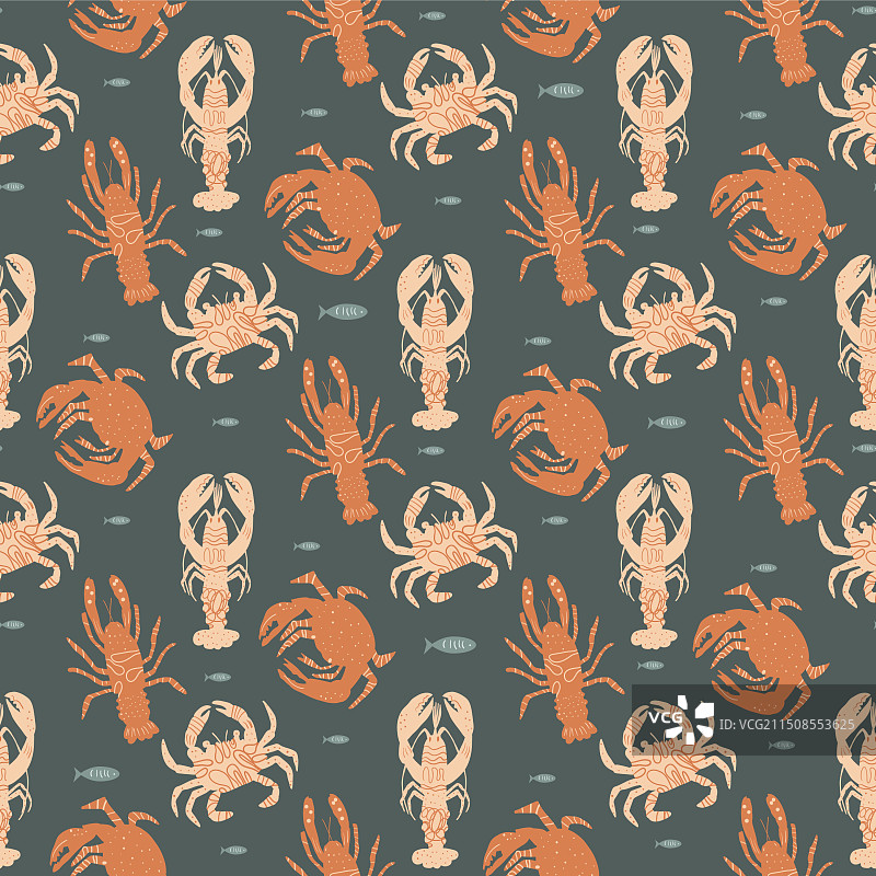 水下世界甲壳类动物无缝图案图片素材