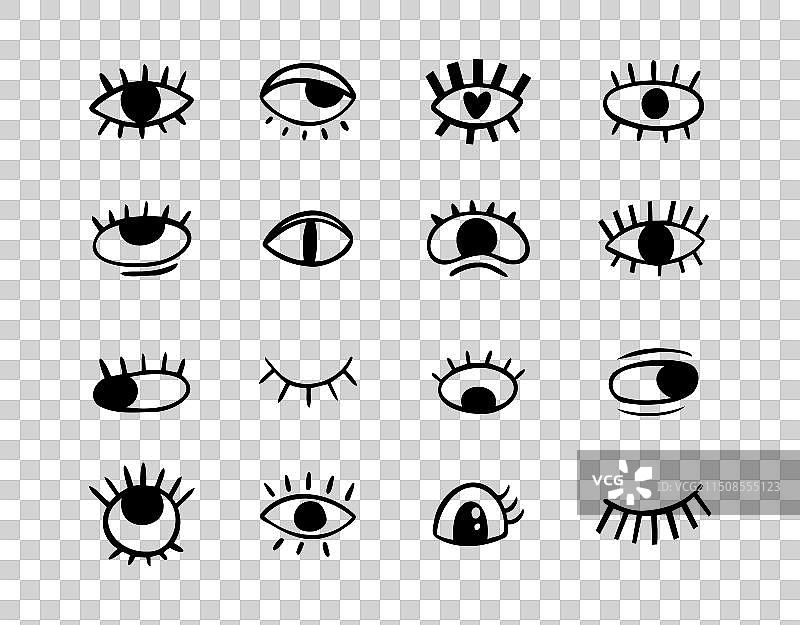 疯狂的涂鸦黑眼睛创意组合图片素材