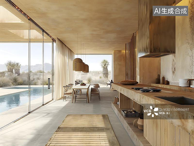 【AI数字艺术】沙漠中的别墅一角图片素材