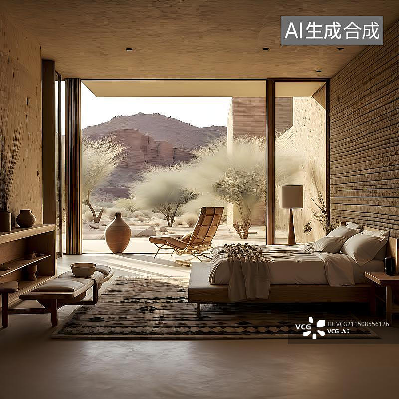 【AI数字艺术】沙漠中的别墅一角图片素材