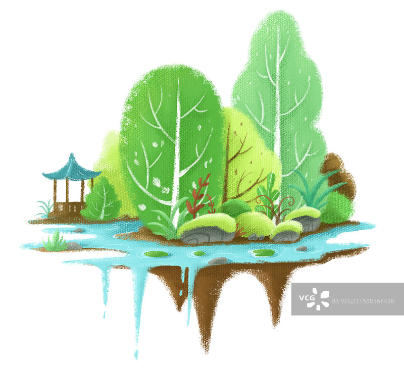 绿色植物树林小场景肌理插画图片素材