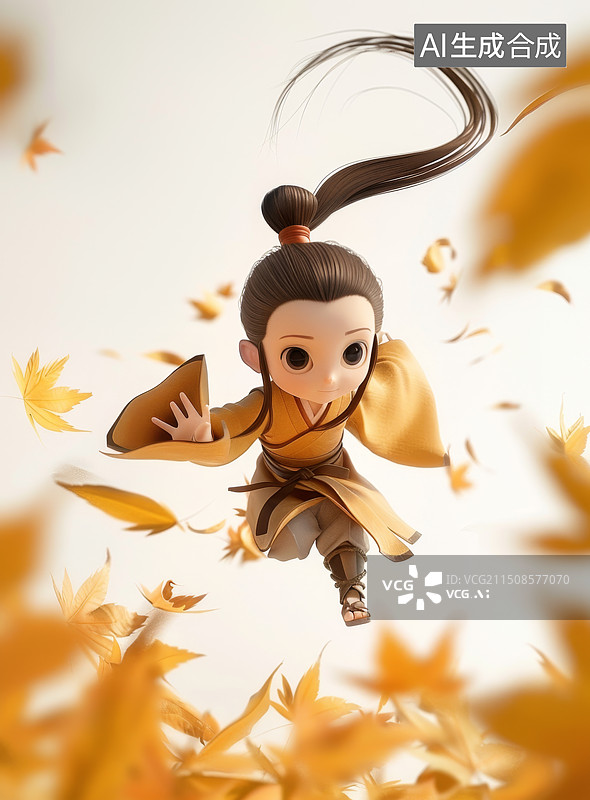 【AI数字艺术】国风少年在秋叶中练习武术图片素材