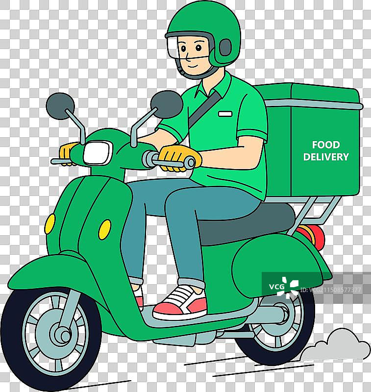 骑绿色摩托车送餐员图片素材