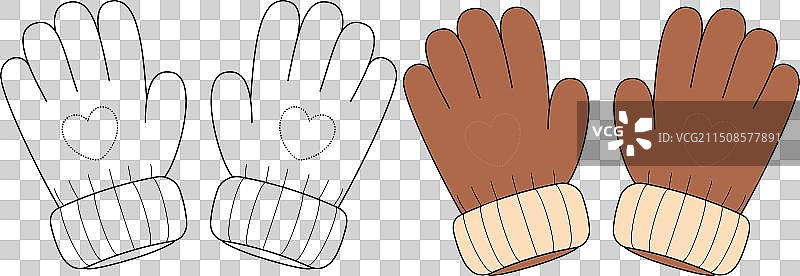 可爱的手套轮廓黑白着色页图片素材