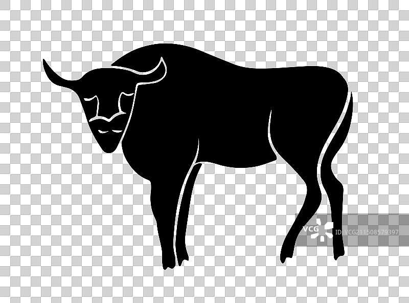 黑白野牛轮廓图片素材