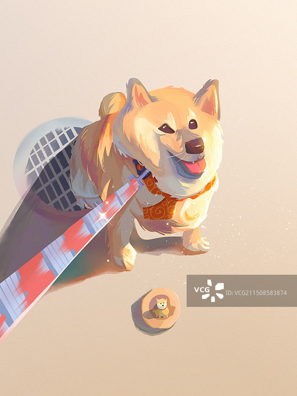 手绘插画治愈小狗图片素材