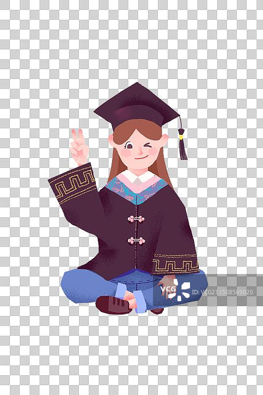 毕业季毕业照单人学士服毕业生庆祝开心照相动作学生卡通扁平插画免抠元素图片素材