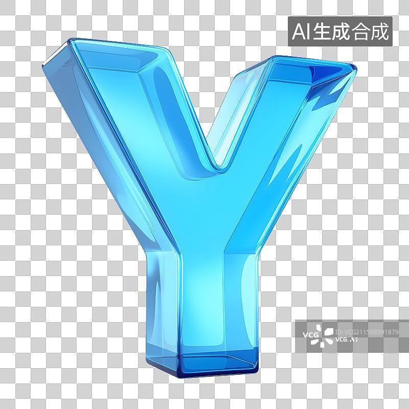 【AI数字艺术】蓝色 玻璃 科技感 字母 图标 元素图片素材