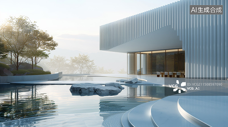 【AI数字艺术】现代城市别墅建筑空间与结构图片素材