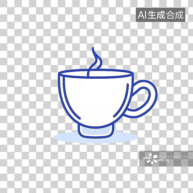 【AI数字艺术】蓝色线描风格的咖啡杯茶杯热饮图片素材
