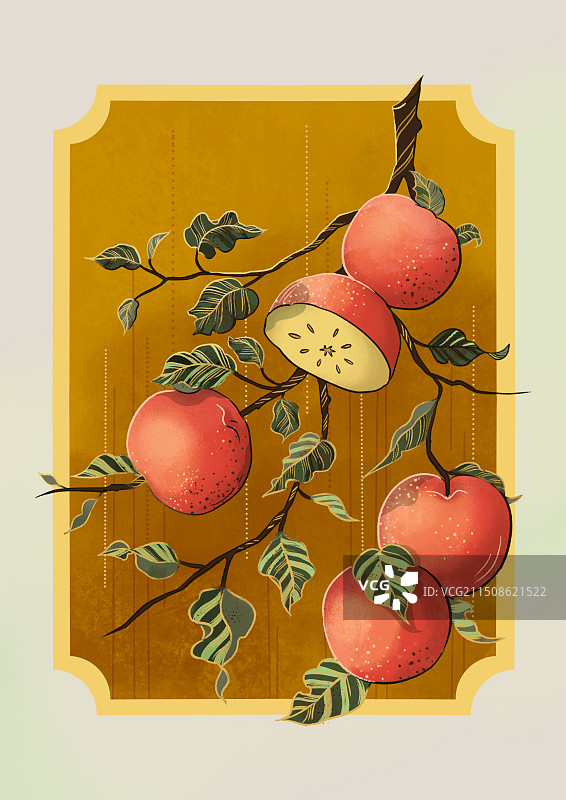 苹果国潮插画图片素材