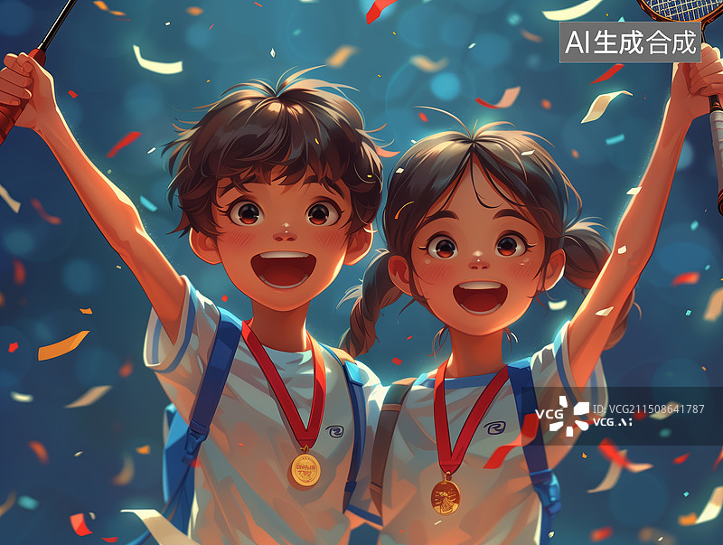 【AI数字艺术】羽毛球胜利后的喜悦图片素材
