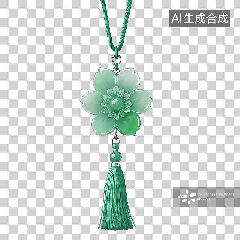 【AI数字艺术】古风手绘插画，翡翠玉佩，玉石挂件，首饰，爱情，定情信物，中国元素，情人节，七夕节，玉文化，中国风插画图片素材