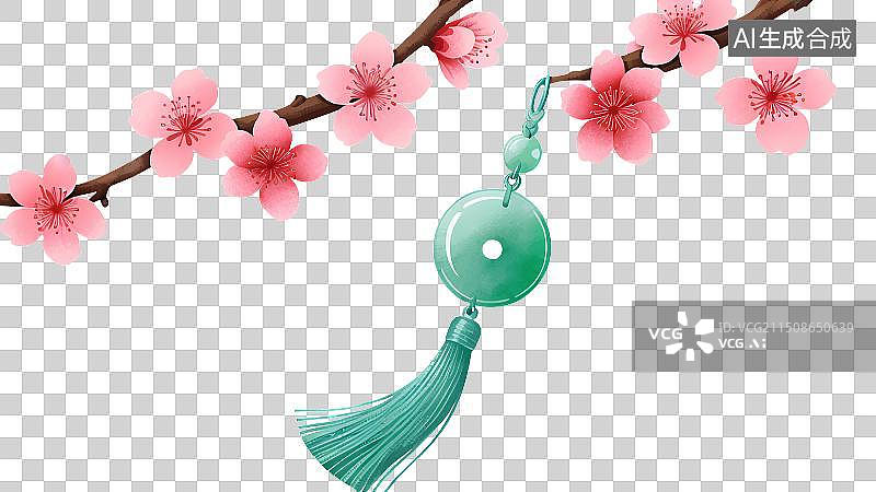 【AI数字艺术】古风手绘插画，翡翠玉佩，玉石挂件，首饰，爱情，定情信物，中国元素，情人节，七夕节，玉文化，中国风插画图片素材