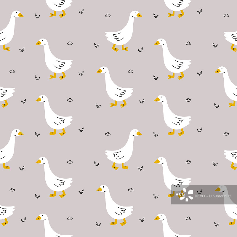 鹅与涂鸦元素可爱图案图片素材