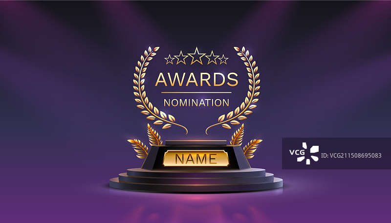 颁奖典礼提名领奖台金色奖杯图片素材