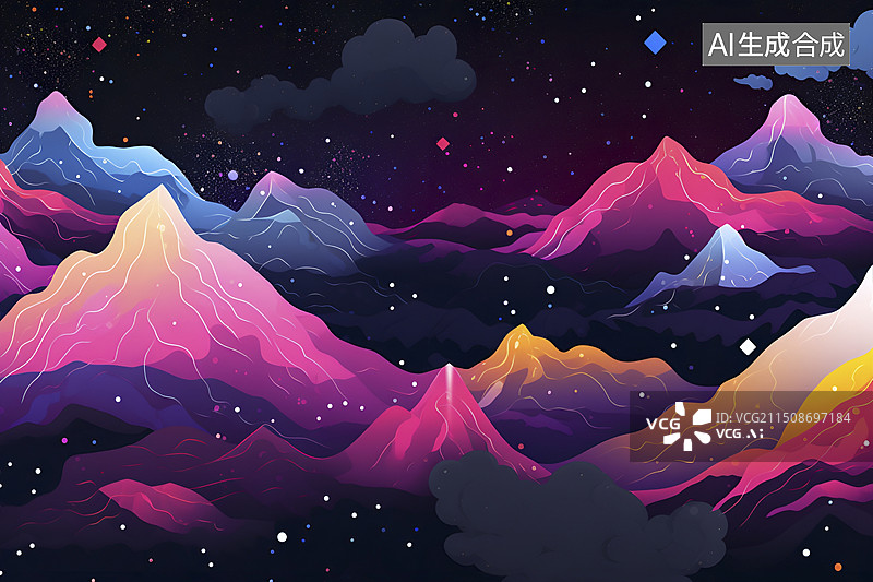 【AI数字艺术】包装纸图案设计:山与星空图片素材