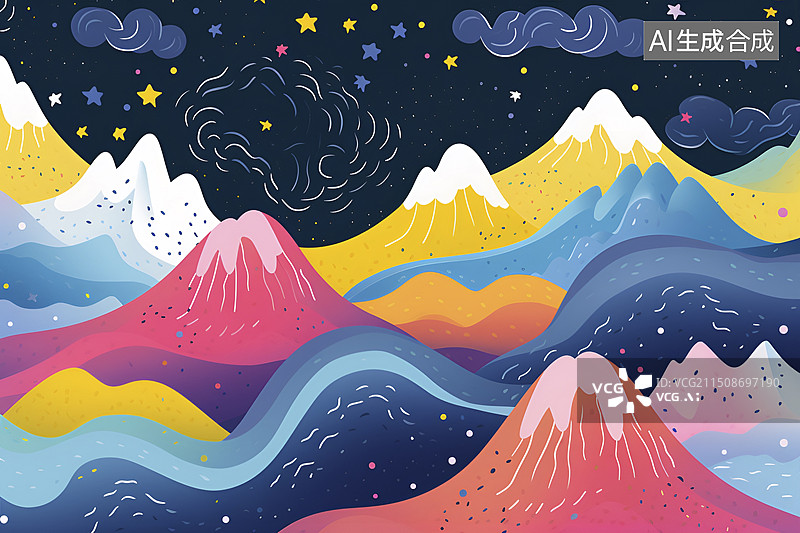 【AI数字艺术】包装纸图案设计:山与星空图片素材