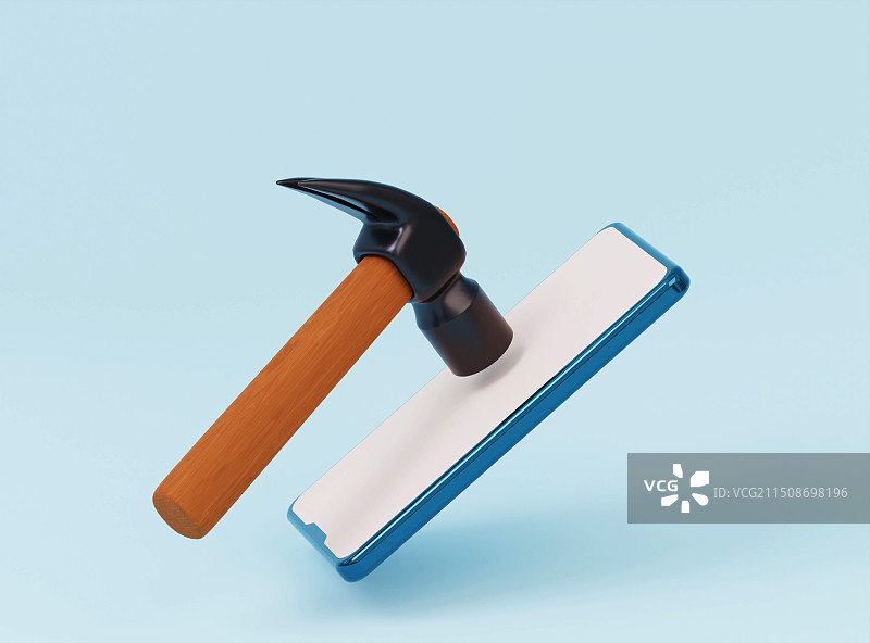 3D渲染锤子砸坏手机图片素材