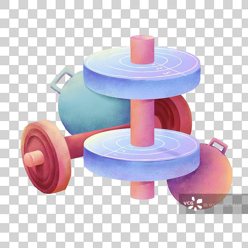 体育馆健身房哑铃杠铃弹力球器材锻炼运动健康健身卡通扁平插画免抠图片素材