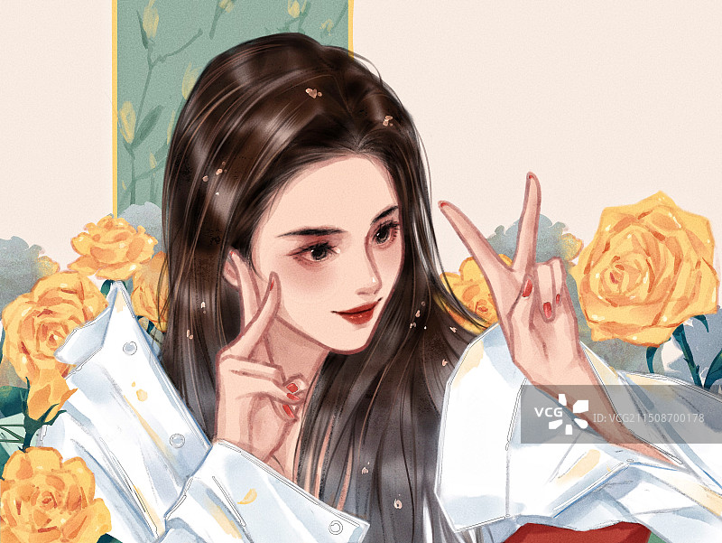 美女插画 黄玫瑰图片素材