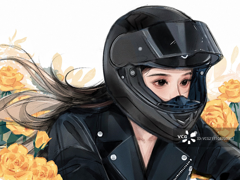 骑摩托的黄玫瑰图片素材