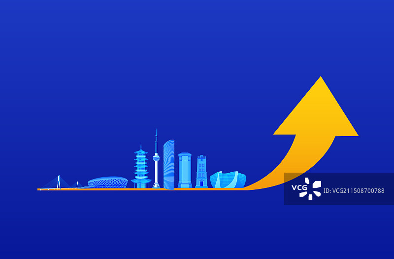 徐州城市经济增长矢量插画，徐州科技城市GDP，高端理财股市箭头涨幅上涨互联网金融证券活动图片素材