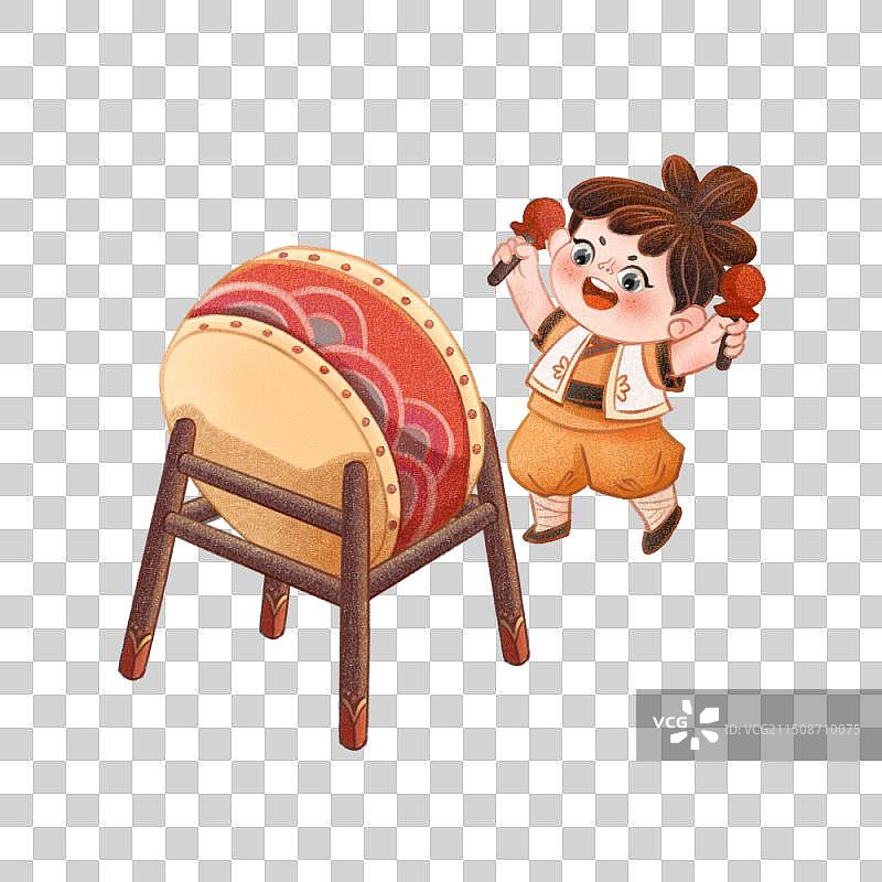 中国传统节日手绘插画端午节屈原粽子划龙舟划船敲鼓的小孩1图片素材