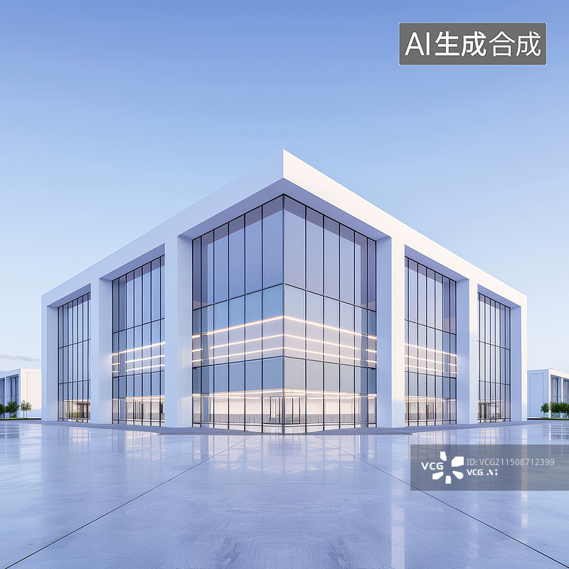 【AI数字艺术】现代建筑写字楼厂房与广场地面背景图片素材