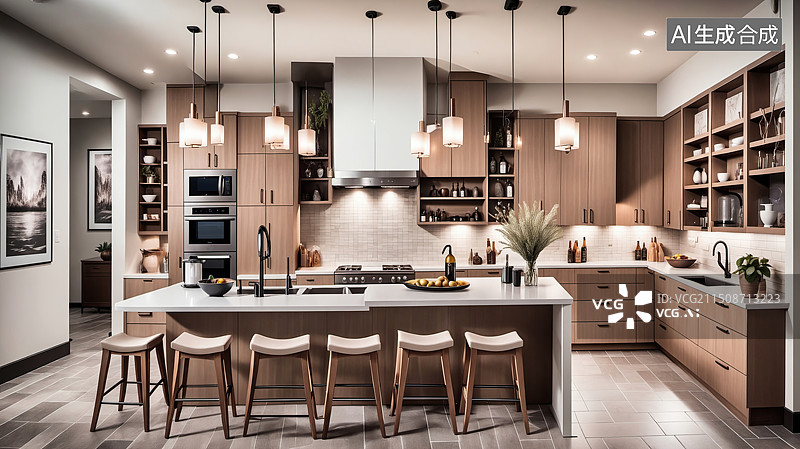 【AI数字艺术】现代简约厨房概览图片素材