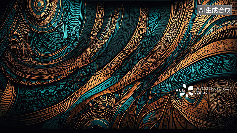 【AI数字艺术】深蓝金调神秘波浪装饰艺术图片素材