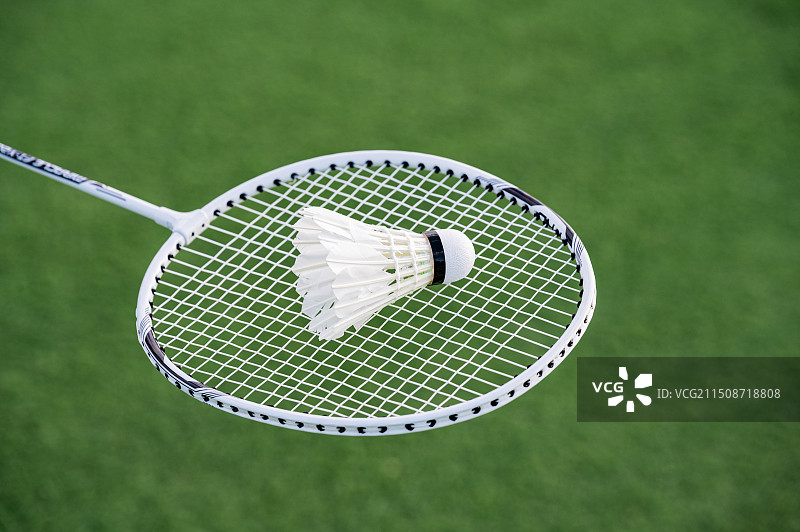一只羽毛球放在羽毛球拍上图片素材