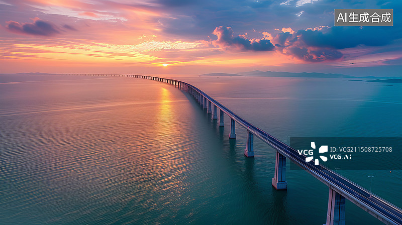 【AI数字艺术】阳光下的跨海大桥图片素材