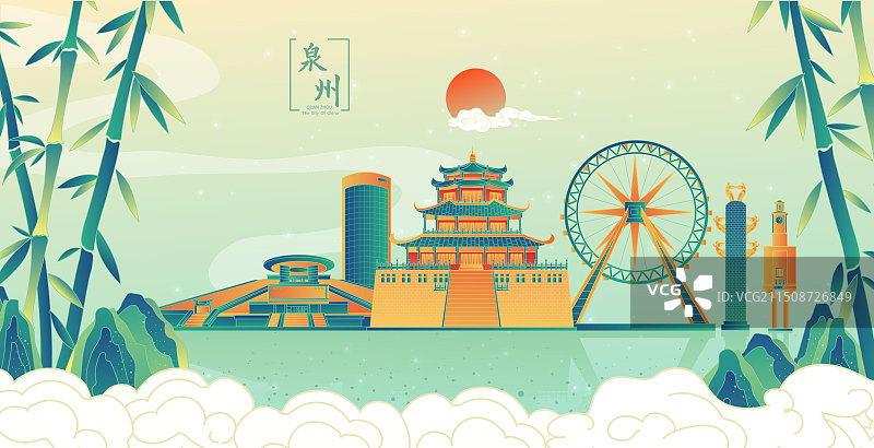 中国风城市泉州竹林复古打卡旅游地标图片素材