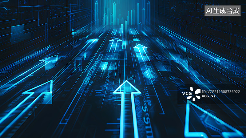 【AI数字艺术】金融科技向上箭头图表背景，股票股市金融经济增长趋势概念插图图片素材