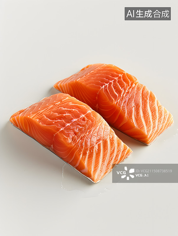 【AI数字艺术】新鲜的三文鱼鱼片点缀柠檬和薄荷图片素材