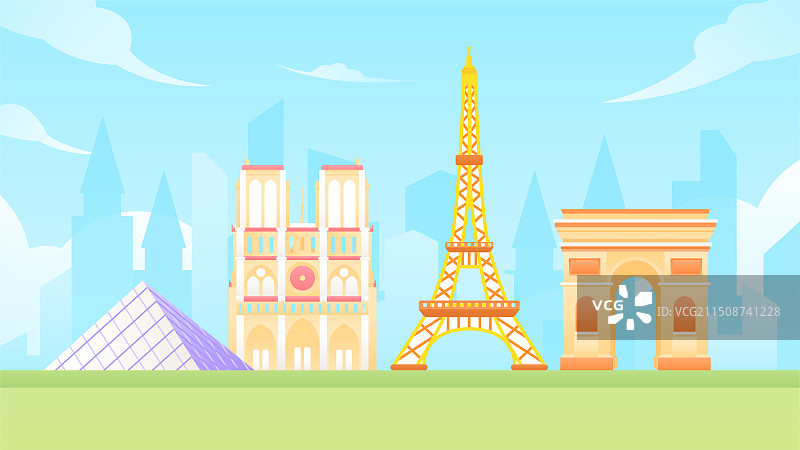法国著名景点建筑城市插画图片素材