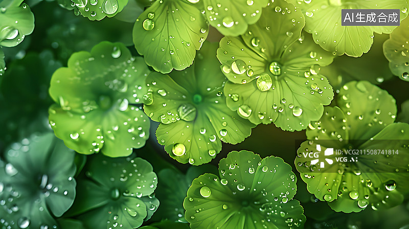 【AI数字艺术】绿叶水珠清新背景图片素材