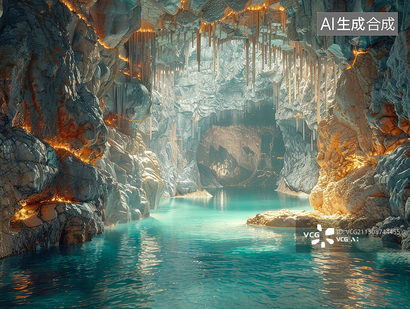 【AI数字艺术】阳光下冰洞溶洞景观摄影图图片素材