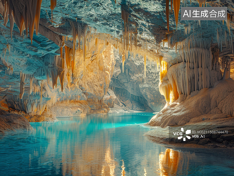 【AI数字艺术】阳光下冰洞溶洞景观摄影图图片素材