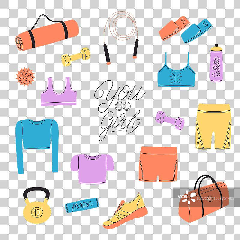 手绘风格健身器材套装图片素材