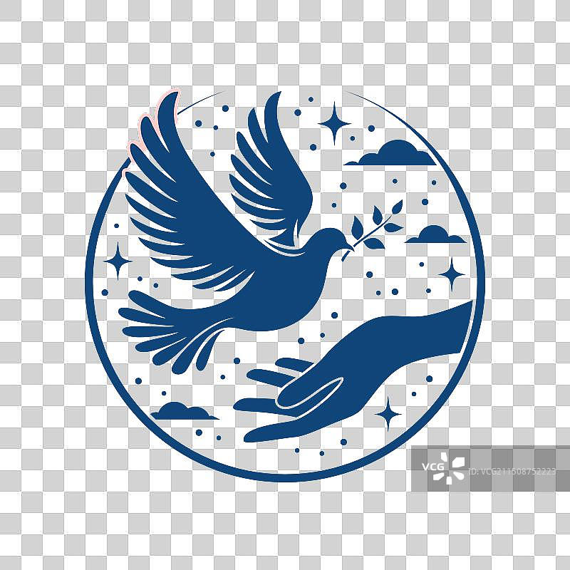 嘴里叼着橄榄枝的和平鸽图片素材