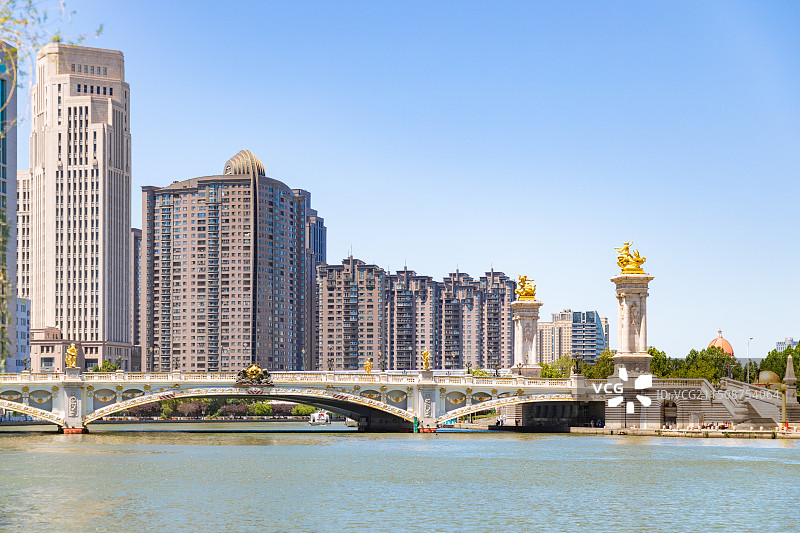 中国天津狮子林桥美丽的城市风光图片素材